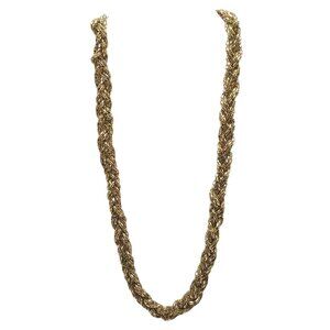 Gold Tone Metal Mesh Braided Chain Necklace With Adjustable Clasp Vintage